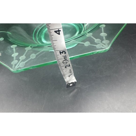 VTG Large Etched Uranium Glass Depression Footed Fruit Serving Bowl 11.5” Glows - Picture 5 of 8